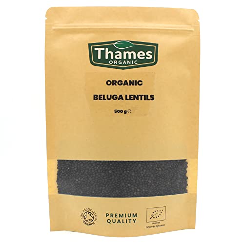 Organic Beluga Lentils 500g - No Additives, No Preservatives, Raw, Vegan, GMO-Free, Certified Organic - Perfect for Soups, Salads, Meals - Thames Organic