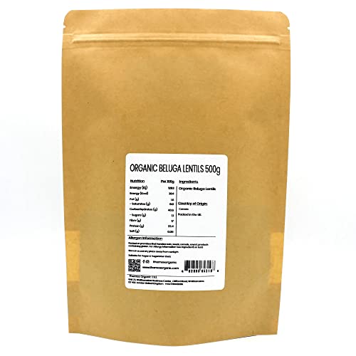 Organic Beluga Lentils 500g - No Additives, No Preservatives, Raw, Vegan, GMO-Free, Certified Organic - Perfect for Soups, Salads, Meals - Thames Organic