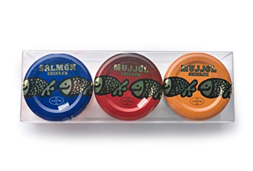 Eurocaviar - Shikran - Caviar Sampler Pack mix: 3 x 25 gm. Mullet Roe Caviar Pearls Black + Mullet Roe Caviar Pearls Red + Smoked Salmon Caviar Pearls