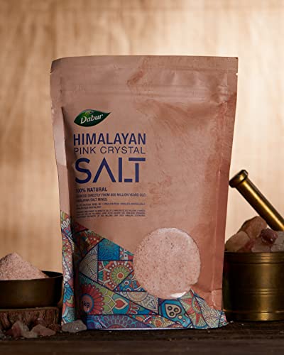Dabur Himalayan Pure Pink Crystal Salt - 1kg | 100% Natural Salt with Vital Nutrients | Premium UNREFINED | Gluten Free, Halal - Kosher Certified Salt | For Good Health & Lowering Blood Pressure