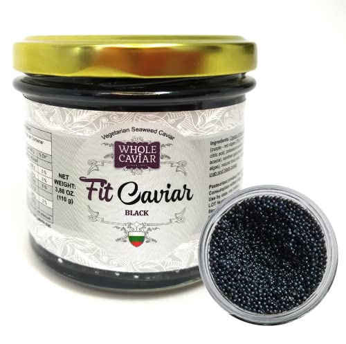 Black Caviar - Vegetarian Seaweed Caviar from Salmon Roe for Pescetarians - Kelp & Seaweed Caviar - Best Caviar for Sushi - RUSSIAN Style - Fit Caviar - 110 gr - Glass Jar