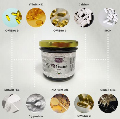 Black Caviar - Vegetarian Seaweed Caviar from Salmon Roe for Pescetarians - Kelp & Seaweed Caviar - Best Caviar for Sushi - RUSSIAN Style - Fit Caviar - 110 gr - Glass Jar