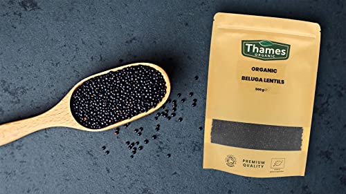 Organic Beluga Lentils 1kg - No Additives, No Preservatives, Raw, Vegan, GMO-Free, Certified Organic - Perfect for Soups, Salads, Meals - Thames Organic