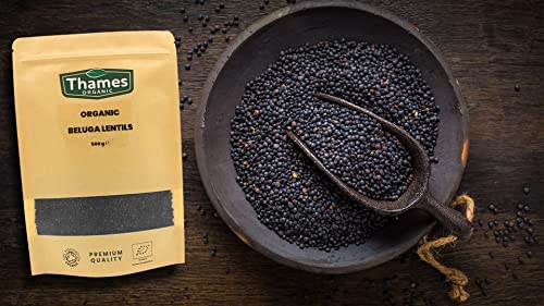 Organic Beluga Lentils 1kg - No Additives, No Preservatives, Raw, Vegan, GMO-Free, Certified Organic - Perfect for Soups, Salads, Meals - Thames Organic