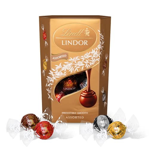 Shearer Candles Amber Noir Scented Jar Candle with Gold Lid, Black, 7cm l x 7cm w x 8.4cm h & Lindt Lindor Assorted Chocolate Truffles Box - Approx 16 Balls, 200g - Chocolate Truffles