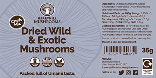 Merryhill Mushrooms - Dried Wild & Exotic Mushrooms (Porcini, Chanterelle, Shiitake, Oyster) (35g)