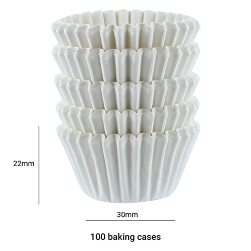 Baked with Love White Mini Cupcake Cases, 30mm Baking Cups, Greaseproof Paper Cases for Mini Muffins, Fairy Cakes, and Cupcakes, Pack of 100, 650542