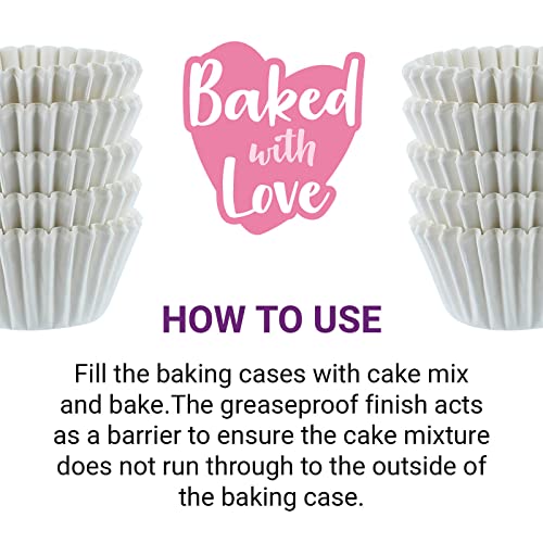 Baked with Love White Mini Cupcake Cases, 30mm Baking Cups, Greaseproof Paper Cases for Mini Muffins, Fairy Cakes, and Cupcakes, Pack of 100, 650542