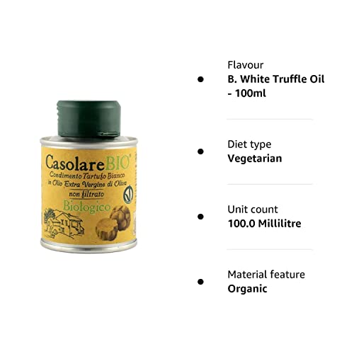 Farchioni Il Casolare - Organic White Truffle Oil (100 ml) - Cold Pressed Unfiltered Extra Virgin Olive Oil - White Truffle Essence - Gourmet Food Seasoning Marinade Salad Dressing - 100ml tin