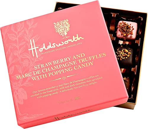 Holdsworth Chocolates Traditional - Strawberry and Marc De Champagne Truffles with Popping Candy in Milk, Dark and White Chocolate - 115g
