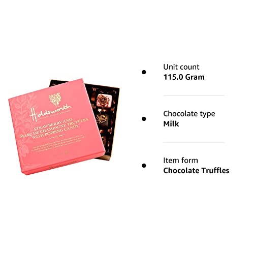 Holdsworth Chocolates Traditional - Strawberry and Marc De Champagne Truffles with Popping Candy in Milk, Dark and White Chocolate - 115g