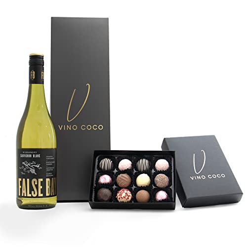 Vino Coco Sauvignon Blanc Wine & Chocolate Truffles Gift Set - Perfect Birthday or Anniversary Present, White Wine Gifts for Her or for Him