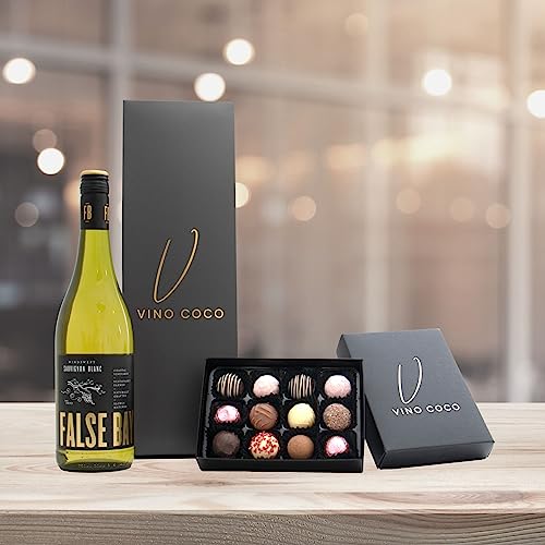 Vino Coco Sauvignon Blanc Wine & Chocolate Truffles Gift Set - Perfect Birthday or Anniversary Present, White Wine Gifts for Her or for Him