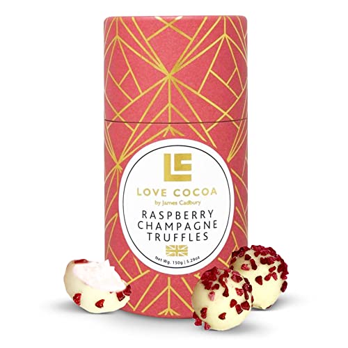 Raspberry Champagne Chocolate Truffles 150g | Love Cocoa – White Chocolate & Raspberry Pieces