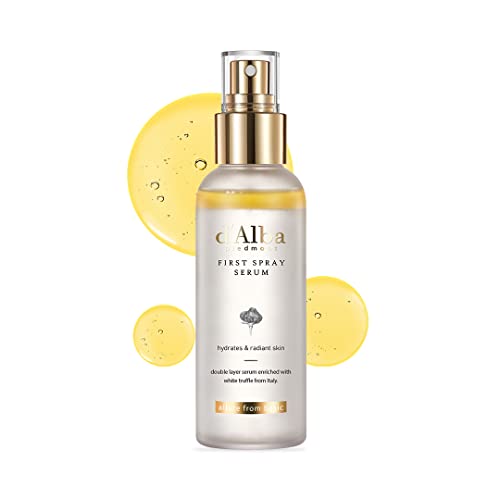 d'alba Italian White Truffle First Spray Serum, Vegan Skincare, Hydrating Facial Mist for Dry and Sensitive Skin, Glow Mist, Surfactant Free, Multifunctional Spray