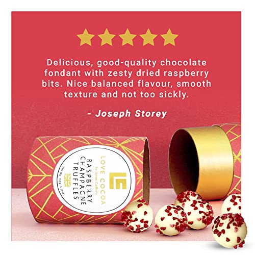 Raspberry Champagne Chocolate Truffles 150g | Love Cocoa – White Chocolate & Raspberry Pieces