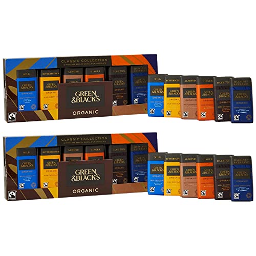 Assorted Green & Black's Classic Miniature Chocolate Bar Collection 2 Packs of 180g, 12 Chocolates Each Pack | Chocolate Gift for Women Men Kids