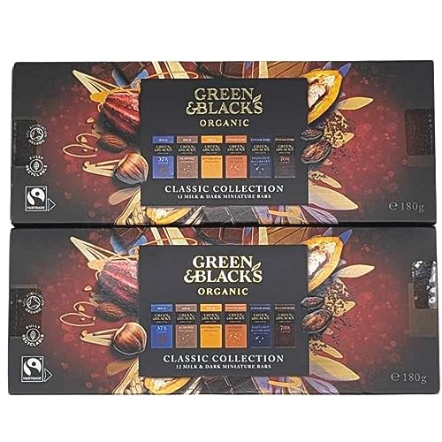 Assorted Green & Black's Classic Miniature Chocolate Bar Collection 2 Packs of 180g, 12 Chocolates Each Pack | Chocolate Gift for Women Men Kids