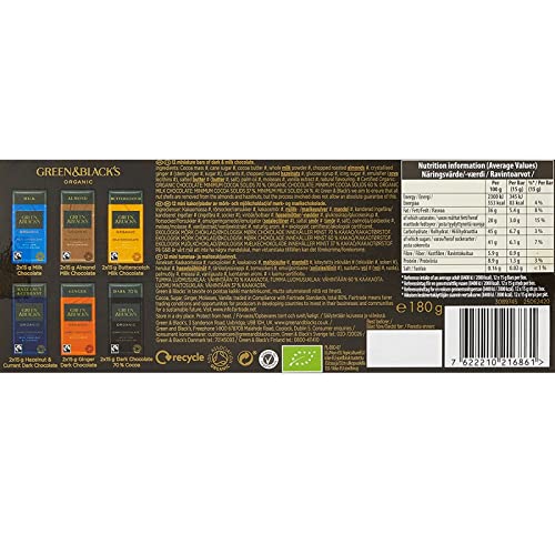 Assorted Green & Black's Classic Miniature Chocolate Bar Collection 2 Packs of 180g, 12 Chocolates Each Pack | Chocolate Gift for Women Men Kids