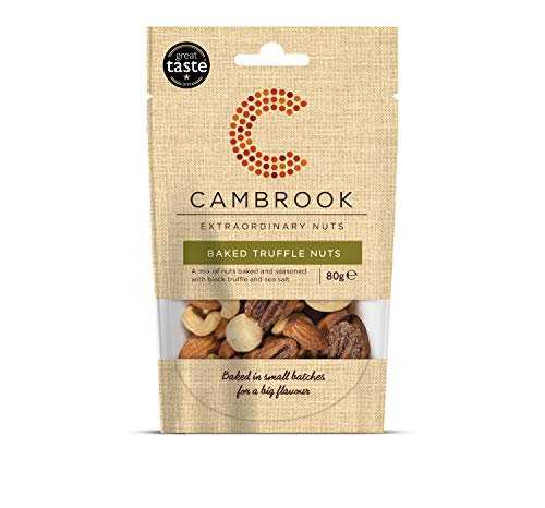 C Cambrook Extraordinary Nuts Black Truffle and Sea Salt Baked Nuts with Almonds, Cashews, Macadamias, and Pecans, Vegan, Vegetarian, Gluten Free, High Protein Snack, Premium Nuts, 80 g Snack Bag