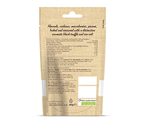 C Cambrook Extraordinary Nuts Black Truffle and Sea Salt Baked Nuts with Almonds, Cashews, Macadamias, and Pecans, Vegan, Vegetarian, Gluten Free, High Protein Snack, Premium Nuts, 80 g Snack Bag