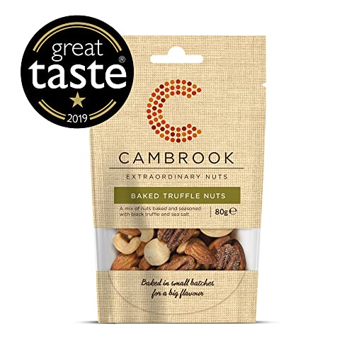 C Cambrook Extraordinary Nuts Black Truffle and Sea Salt Baked Nuts with Almonds, Cashews, Macadamias, and Pecans, Vegan, Vegetarian, Gluten Free, High Protein Snack, Premium Nuts, 80 g Snack Bag