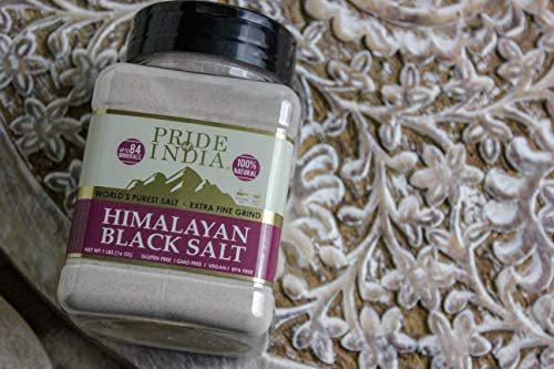 Pride Of India - Himalayan Black Salt (Kala Namak) Extra Fine, 1 Pound (16oz) Dual Sifter Jar - 84+ Natural Mineral Enriched - Great for Vegan Tofu Scrambles - Natural Faux Egg Flavor - Egg replacment