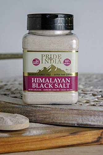 Pride Of India - Himalayan Black Salt (Kala Namak) Extra Fine, 1 Pound (16oz) Dual Sifter Jar - 84+ Natural Mineral Enriched - Great for Vegan Tofu Scrambles - Natural Faux Egg Flavor - Egg replacment