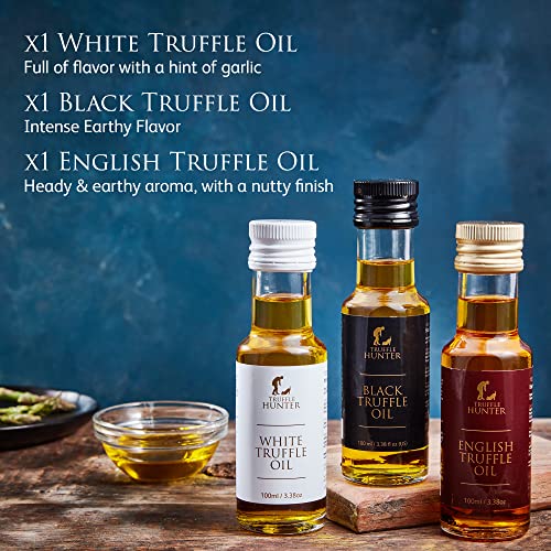 TruffleHunter - English, Black & White Truffle Oil Set - Extra Virgin Olive Oil & Cold-Pressed Rapeseed Oil - 100ml x 3