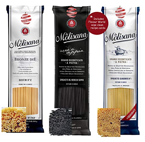 la Molisana Long Pasta Selection Pack Bucatini, Black Squid Ink Spaghetti, Quadrato 1.5kg (3 x 500g)