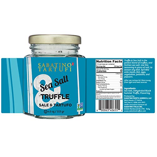 Sabatino Tartufi Truffle Salt Seasoning, All Natural Gourmet Sicilian Sea Salt with Black Truffles, 113 Gr