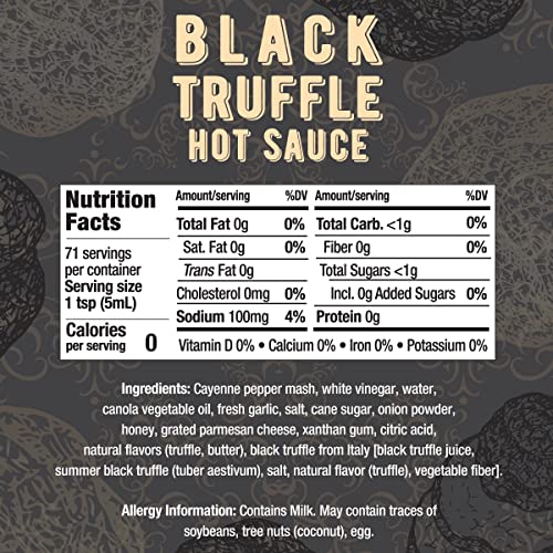 Melinda’s Black Truffle Hot Sauce - Gourmet Truffle Hot Sauce Made with Fresh Ingredients, Italian Black Truffles, Cayenne Peppers, Garlic & Colombian Honey - Keto, No Sugar, No Carbs -12 oz, 1 Pack