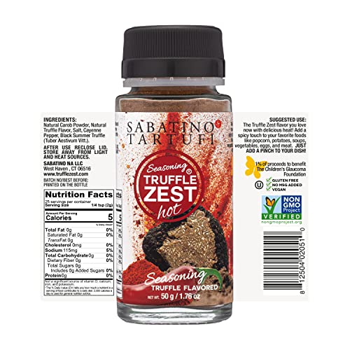 Sabatino Tartufi Truffle Zest Seasoning, Hot, The Original All Natural Gourmet Truffle Powder, Plant Based, Vegan and Vegetarian Friendly, Kosher, Low Carb, Keto, Non-Gmo Project Certified, 50 gram