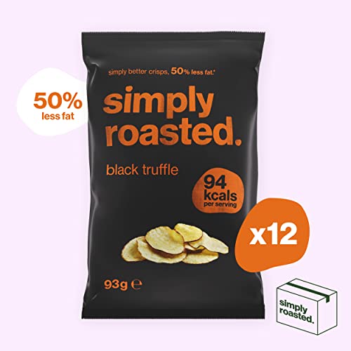Simply Roasted – Black Truffle Crisps 12 x 93g Share Bag | 50% less fat | 25% less salt | Less than 99 calories | triple roasted crunchy potato crisps (Box of 12 x 93g bags)