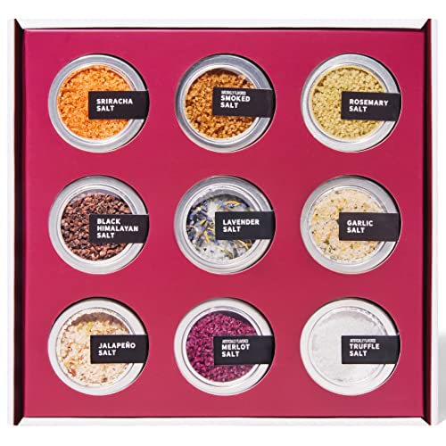Thoughtfully Gourmet, Gourmet Salt Tin Gift Set, Seasoning Salt Flavors Include Jalapeno, Truffle, Rosemary, Sriracha, Smoked, Black Himalayan, Garlic Salt and More, Set of 9