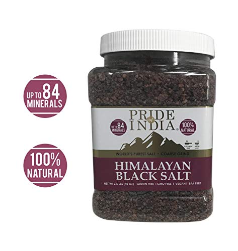 Pride Of India - Himalayan Black Rock Salt - Coarse Grind, 2.2 Pound (1 KG) - Kala Namak - Contains 84+ Minerals - Perfect for Cooking, Tofu Scrambles, Grinder Use, Kitchen, Restaurant & Bath Salt