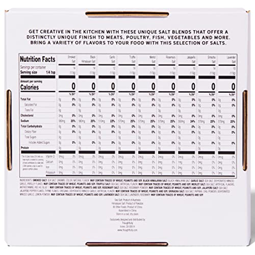 Thoughtfully Gourmet, Gourmet Salt Tin Gift Set, Seasoning Salt Flavors Include Jalapeno, Truffle, Rosemary, Sriracha, Smoked, Black Himalayan, Garlic Salt and More, Set of 9