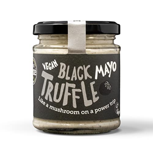 BeSaucy Black Truffle Mayonnaise, Works Great as a Spread, Dip, Stirred Through Mash or Partnered with Pasta and Pizza Crusts. Produced in the UK & Vegan Friendly, 180 g Glass Jar