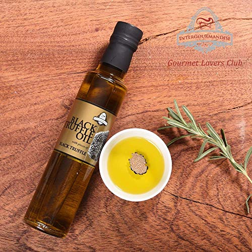 Black Truffle Oil 250 ml / 8.8 Oz – Concentrated Intense Black Truffle with Greek Extra Virgin Olive Oil – Gourmet Truffle Seasoning by InterGourmandise