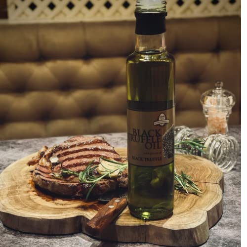 Black Truffle Oil 250 ml / 8.8 Oz – Concentrated Intense Black Truffle with Greek Extra Virgin Olive Oil – Gourmet Truffle Seasoning by InterGourmandise