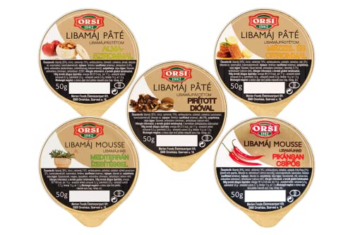 Orsi Goose Liver Pate and Mousse Special Gourmet Selection 50g [Pack of 5] Honey & Lemon, Roasted Walnuts, Apple Petal Pate. Mediterranean, Spicy Mousse.