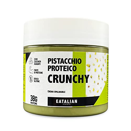 EATALIAN by AMZ BETTER Spreadable Crunchy Pistachio Protein Cream 200 Grams, Pistachio Cream with Grains of Pistachio, Protein Paste, Sweet Taste, Ideal on Bread and for Filling Cakes, Made in Italy