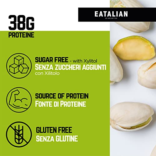 EATALIAN by AMZ BETTER Spreadable Crunchy Pistachio Protein Cream 200 Grams, Pistachio Cream with Grains of Pistachio, Protein Paste, Sweet Taste, Ideal on Bread and for Filling Cakes, Made in Italy