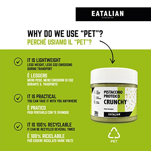 EATALIAN by AMZ BETTER Spreadable Crunchy Pistachio Protein Cream 200 Grams, Pistachio Cream with Grains of Pistachio, Protein Paste, Sweet Taste, Ideal on Bread and for Filling Cakes, Made in Italy