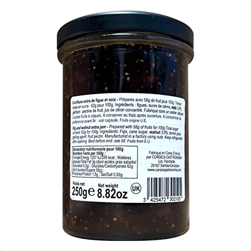 Fig And Walnut Jam from Corsica, Premium Fruit Preserve, Breakfast Spread, Great With Cheese, Made by Charles Antona in The Traditional Way, 1 x Jar, 250g