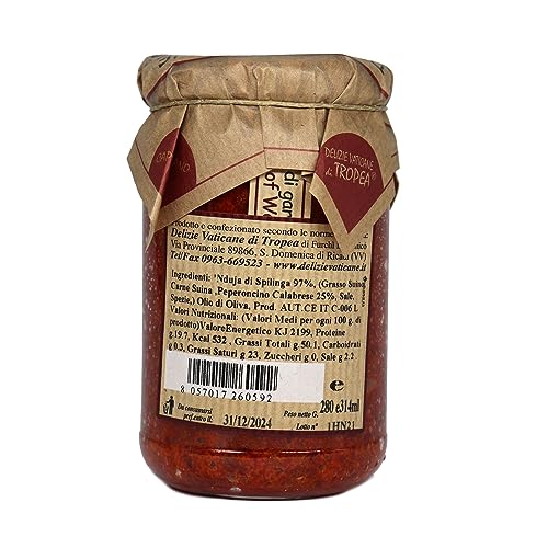 Nduja di Spilinga 280gr Spicy Spreadable italian sausage - Italian Artesian Food Gourmet Delicatessen- Made Italy - Typical Calabrian Product - Delizie Vaticane Di Tropea