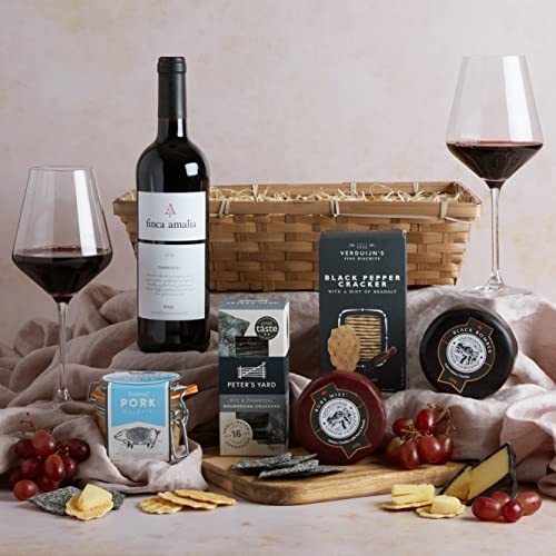 Wine and Cheese Hamper, With Pate - Award Winning Cheese, Rioja Red Wine and Pate - Wine Gifts For Men & Women, Gourmet Hampers & Food Gift Baskets For Couples, Savoury Hamper, By Clearwater Hampers.