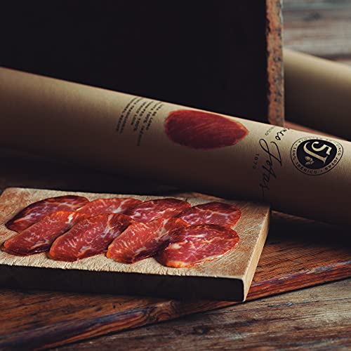 CINCO JOTAS Acorn-fed 100% Ibérico Cured Loin - Traditional Recipe | Cured Loin Made From Acorn-Fed Free-Range Iberian Pigs - 5J Quality, Slow and Natural Curing. Half Piece of 400- 500gr