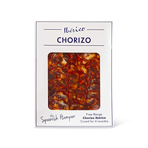 Chorizo Iberico slices 100g. Free range. Cured for 4 months. Pata Negra (black pig) 100% Bellota (Acorn) Fed.