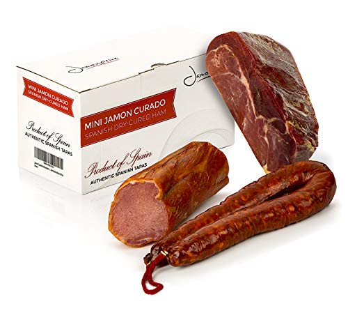 Serrano Ham Cured Boneless 1 Kg + Lomo (Pork Loin) Duroc Natural 250 gr + Chorizo Riojano 200 gr - Spanish Jamon Serrano Jamonprive